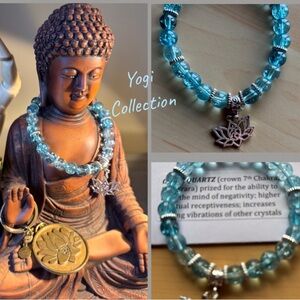 Quartz, Genuine, Yogi Collection Hand Beaded Lotus/Om Pendant Bracelet